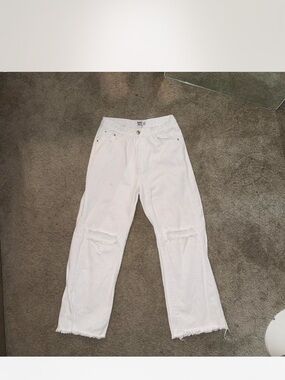 Princess Polly White Straight Leg Distressed Jeans